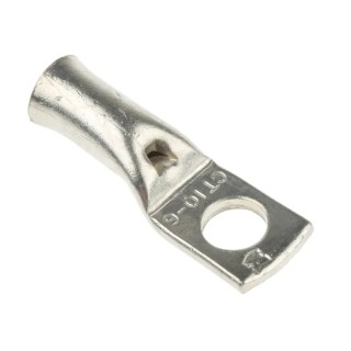 RS PRO Uninsulated Tubular Ring Terminal, M6 Stud Size, 8 AWG Wire Size, Grey, Copper Tin Plated 531-021