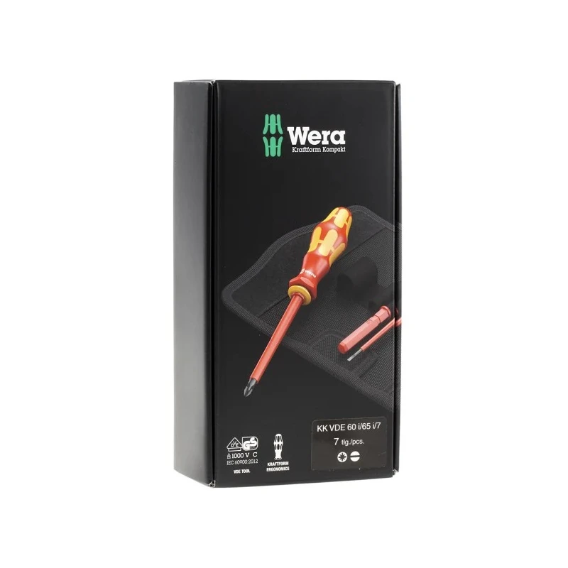 Wera Interchangeable Insulated Screwdriver Set 7-Piece Slotted Phillips Tips 154mm Blade Length 05003472001