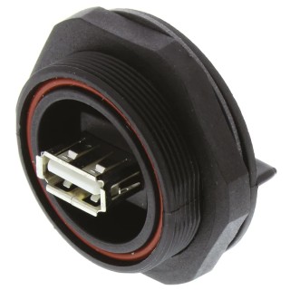 Bulgin USB Connector Straight Panel-Mount 1 Port USB Type A USB 2.0 30V IP68 