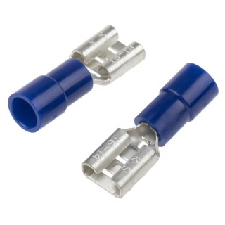 RS PRO Blue Insulated Female Spade Connector, Crimp, 6.35 x 0.8 mm Tab Size 16 AWG to 14 AWG 613-9902