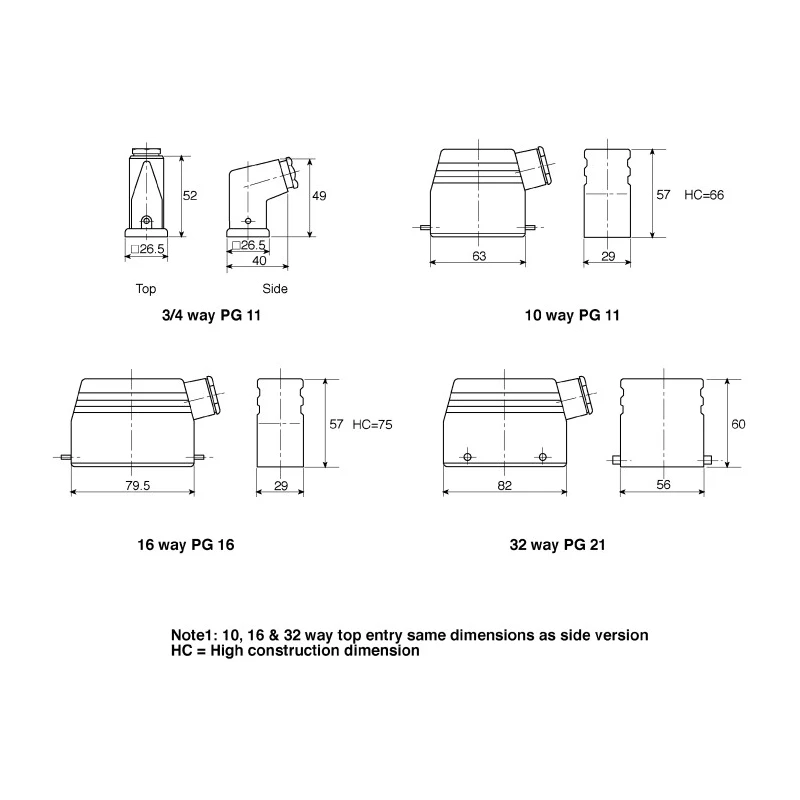 TE Connectivity HA Range Heavy Duty Power Connector Hood Aluminium Body IP65 Side Entry PG11 Thread for HTS 1-1102115-7
