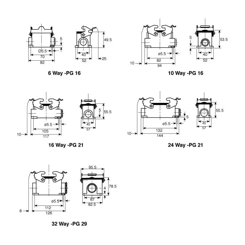 TE Connectivity HE Range Heavy Duty Power Connector Housing Surface Mount Base IP65 PG16 Thread Size 3 HE Series 1-1102248-2