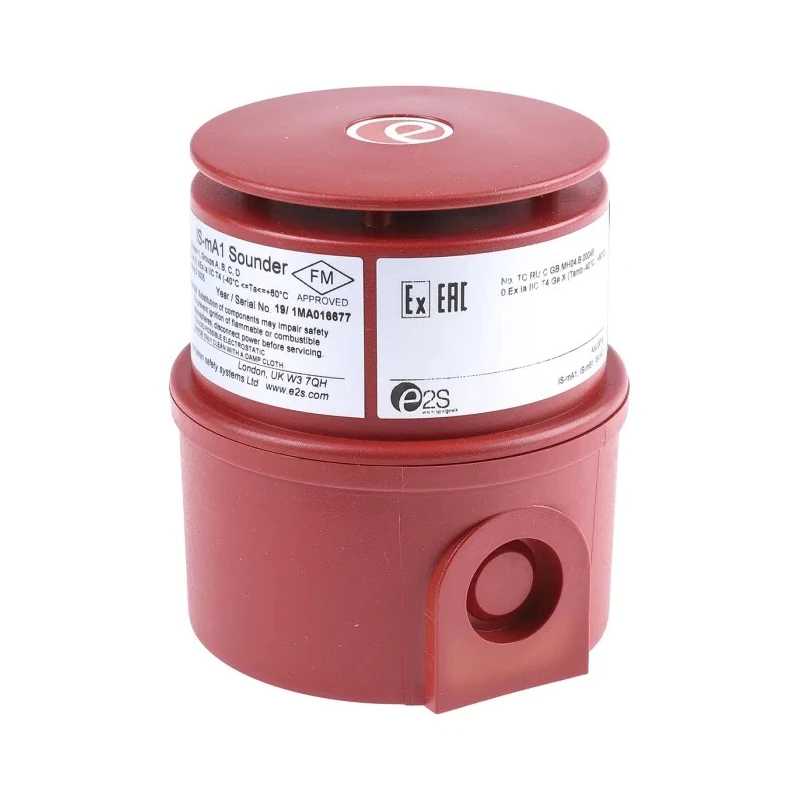 e2s IS-mA1 Series Electronic Sounder Surface Mount IP65 Red ABS Housing 100dB 49-Tone DC 28V 