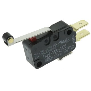 Omron Roller Lever Miniature Micro Switch, Tab Terminal, 16A Current Rating, 250V AC/DC, SPCO Contact, IP40 D3V-166-1C5