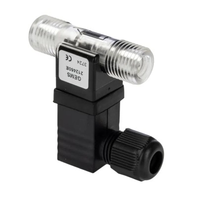 Gems Sensors FT-210 Series Turbine Flow Sensor for Liquid, 0.026gal/m Min, 0.65gal/min Max, Nylon 12 Housing, 24V 212460E