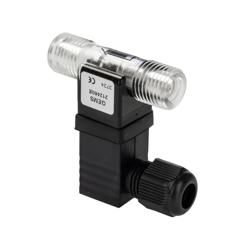 Gems Sensors FT-210 Series Turbine Flow Sensor for Liquid, 0.026gal/m Min, 0.65gal/min Max, Nylon 12 Housing, 24V 212460E