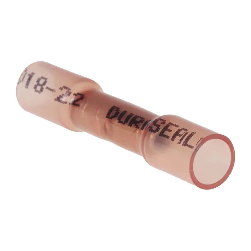 TE Connectivity DuraSeal Insulated Butt Splice Connector, Red, Nylon Insulation, Tin-Plated Copper, 18 to 22 AWG DS-18-22-RS