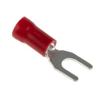 RS PRO Insulated Fork Terminal, 22 AWG to 16 AWG, M4 Stud Size, Vinyl Insulation, Red 534-266