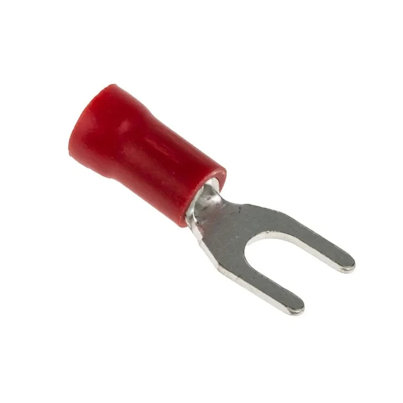 RS PRO Insulated Fork Terminal, 22 AWG to 16 AWG, M4 Stud Size, Vinyl Insulation, Red 534-266