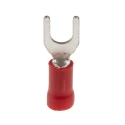 RS PRO Insulated Fork Terminal, 22 AWG to 16 AWG, M4 Stud Size, Vinyl Insulation, Red 534-266