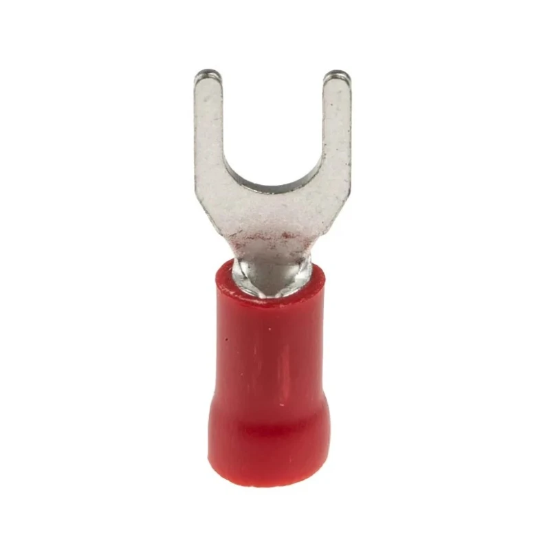 RS PRO Insulated Fork Terminal, 22 AWG to 16 AWG, M4 Stud Size, Vinyl Insulation, Red 534-266