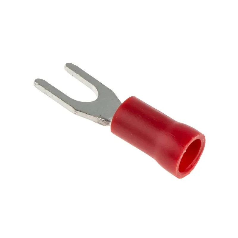 RS PRO Insulated Fork Terminal, 22 AWG to 16 AWG, M4 Stud Size, Vinyl Insulation, Red 534-266