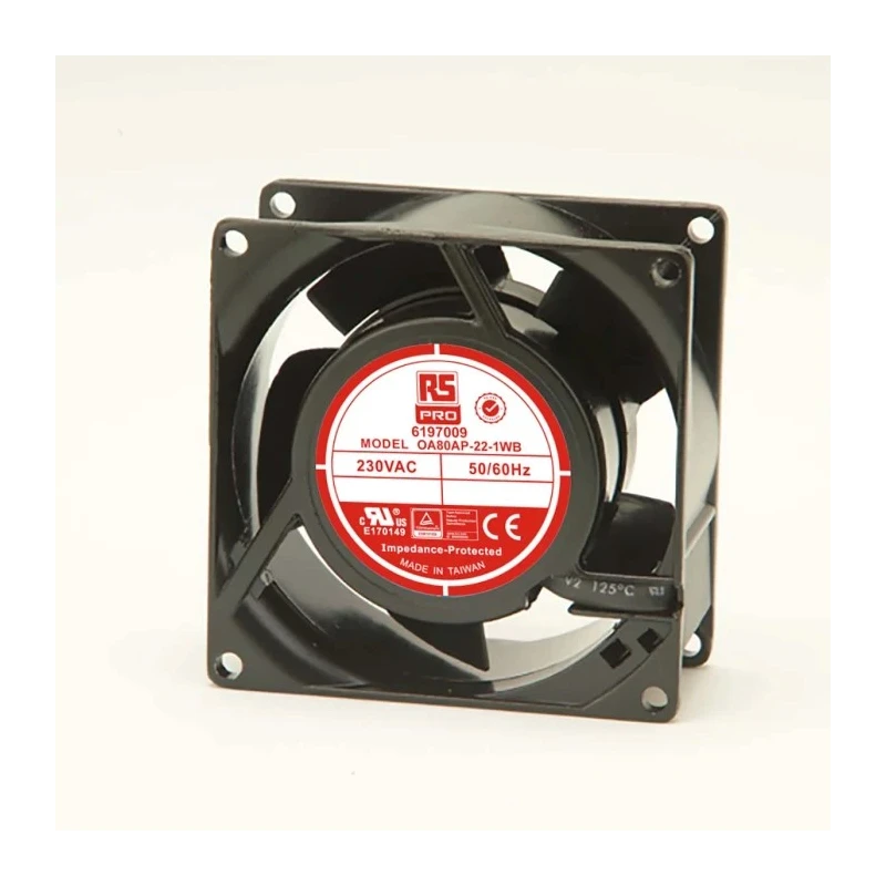 RS PRO AC Dual Ball Bearing Axial Fan 230V AC, 12W Power, 51 m³/h Air Flow, IP44, 80 mm RS Pro IP44