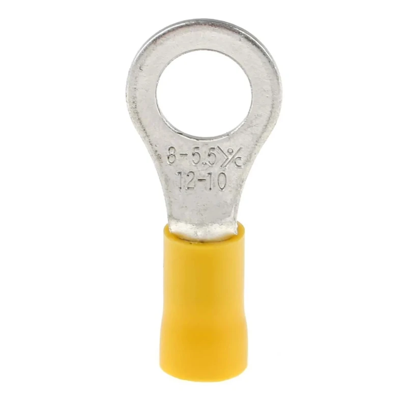 RS PRO Insulated Ring Terminal M8 Stud Size 12 AWG to 10 AWG Yellow Polyvinyl Chloride Insulation 34.2mm Length 534-424