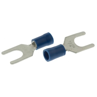RS PRO Insulated Fork Terminal, 16 AWG to 14 AWG, M6 Stud Size, Vinyl Insulation, Blue, Model 534-604