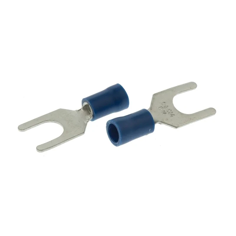 RS PRO Insulated Fork Terminal, 16 AWG to 14 AWG, M6 Stud Size, Vinyl Insulation, Blue, Model 534-604