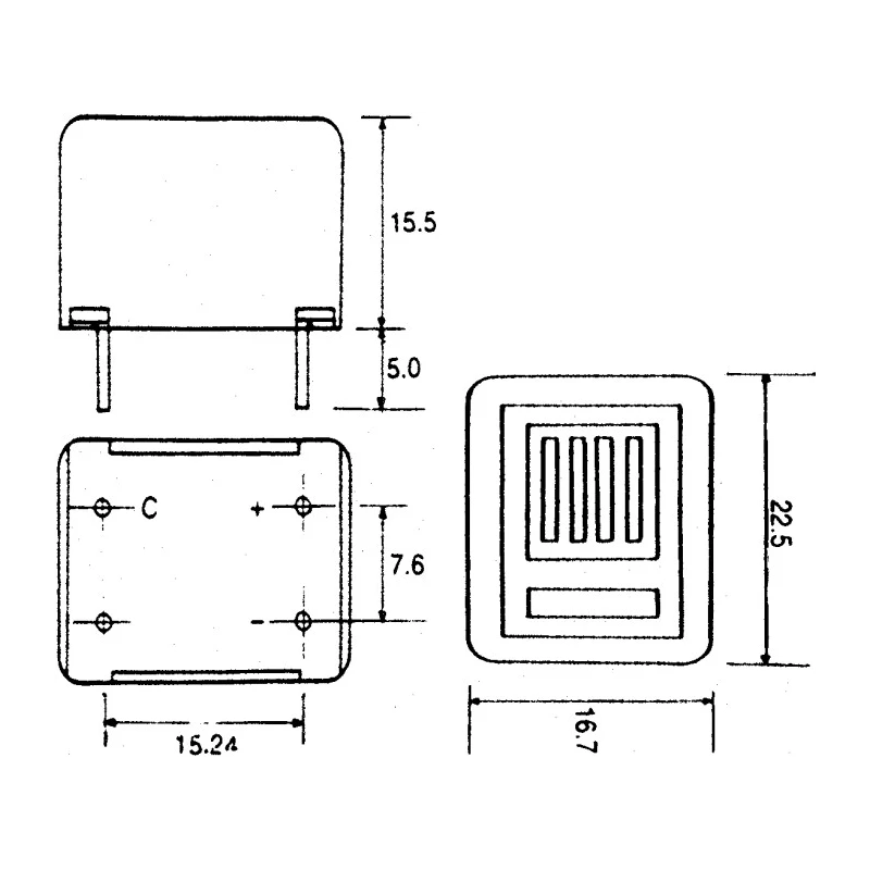 RS PRO Magnetic Buzzer Component PCB Mount 77 dB Continuous Internal Drive 8-16 V dc 15.5 x 17.3 x 23.4 mm 6221433P