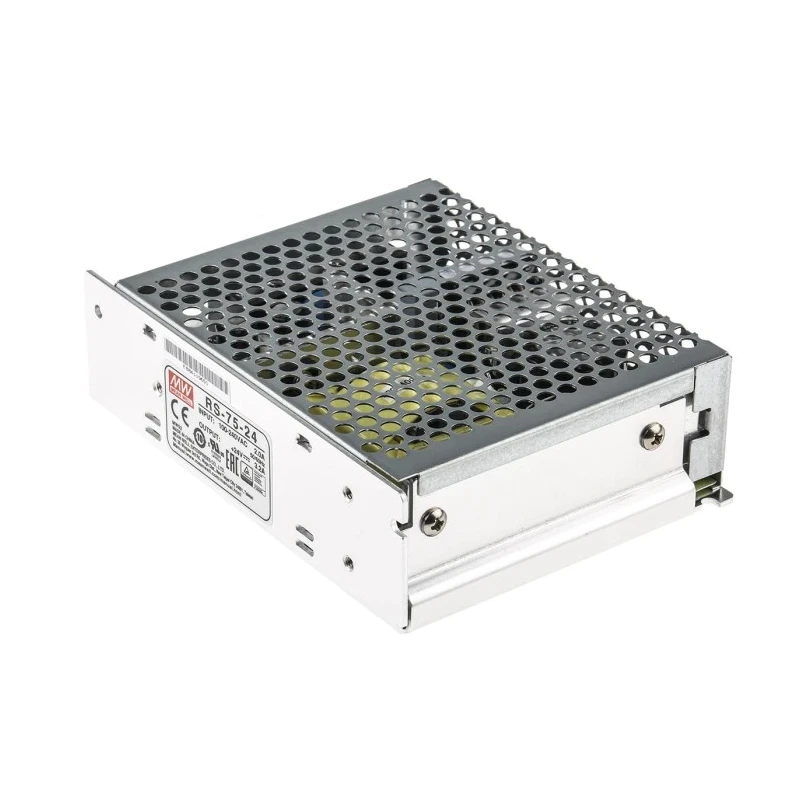 MEAN WELL 76.8W 24V DC 3.2A Switching Power Supply, Universal Input 88-264V AC, Chassis Mount RS-75-24