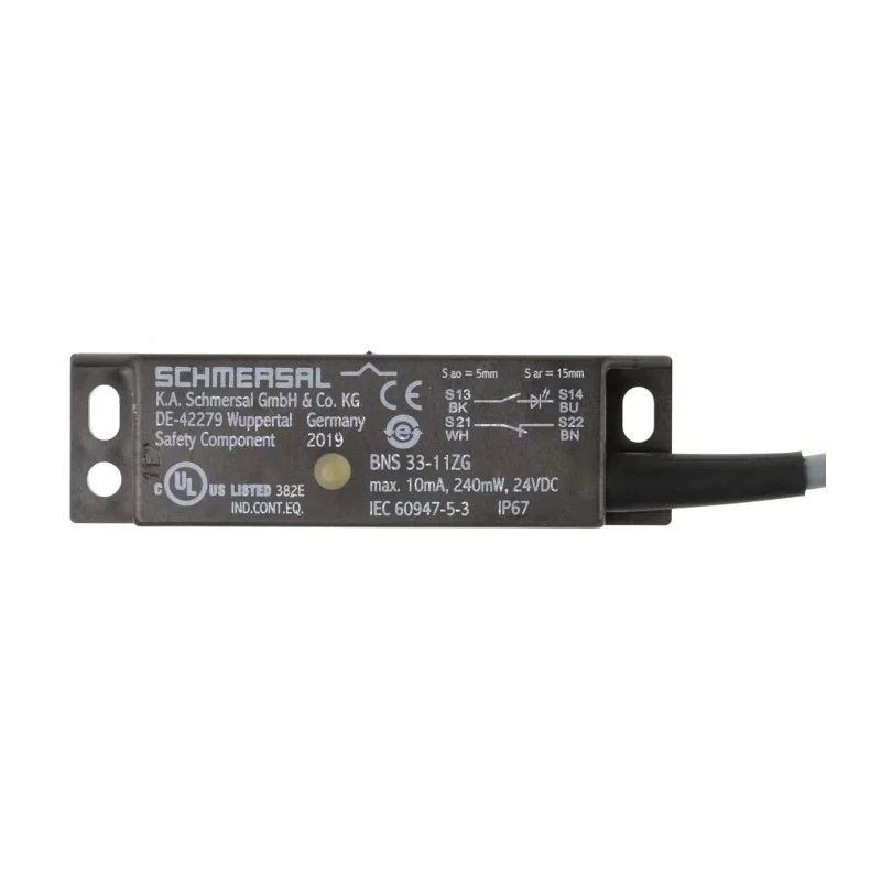 Schmersal Magnetic Non-Contact Safety Switch Plastic Housing 24V DC NO NC Cable BNS33