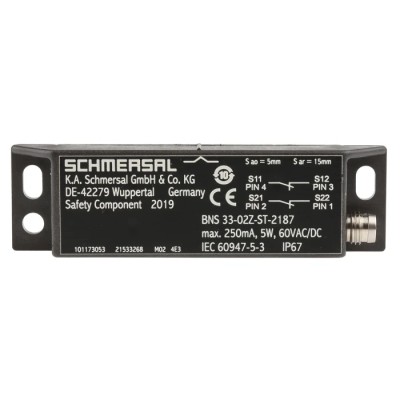 Schmersal BNS33 Series Magnetic Safety Switch Plastic Housing 2 NO Contacts M8 Connector IP67 