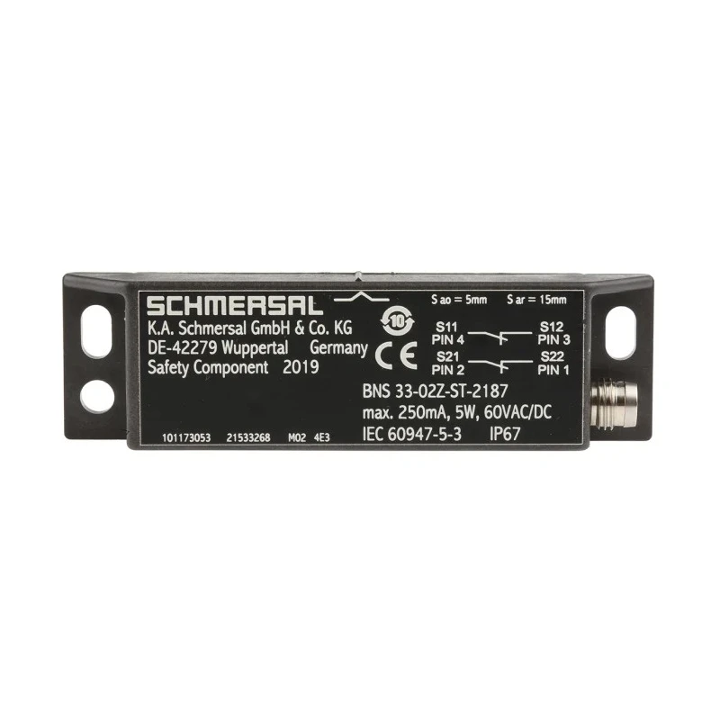 Schmersal BNS33 Series Magnetic Safety Switch Plastic Housing 2 NO Contacts M8 Connector IP67 