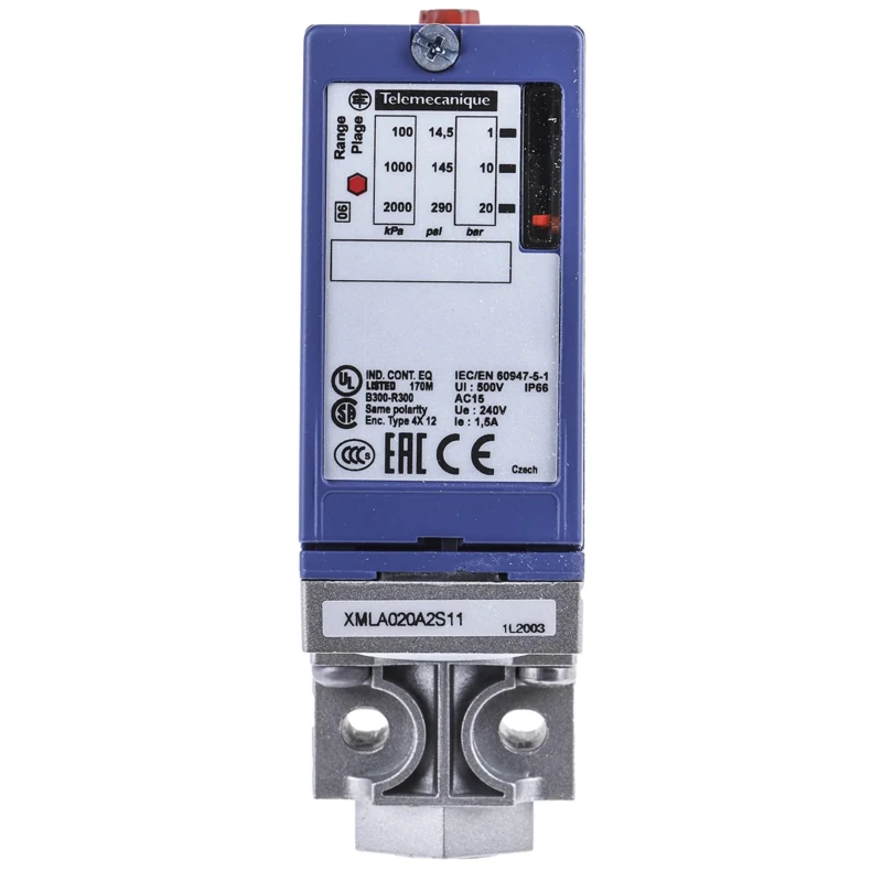 Telemecanique Sensors Electromechanical Relay Output Pressure Sensor 1 bar to 20 bar Fixed Reading XMLA020A2S11