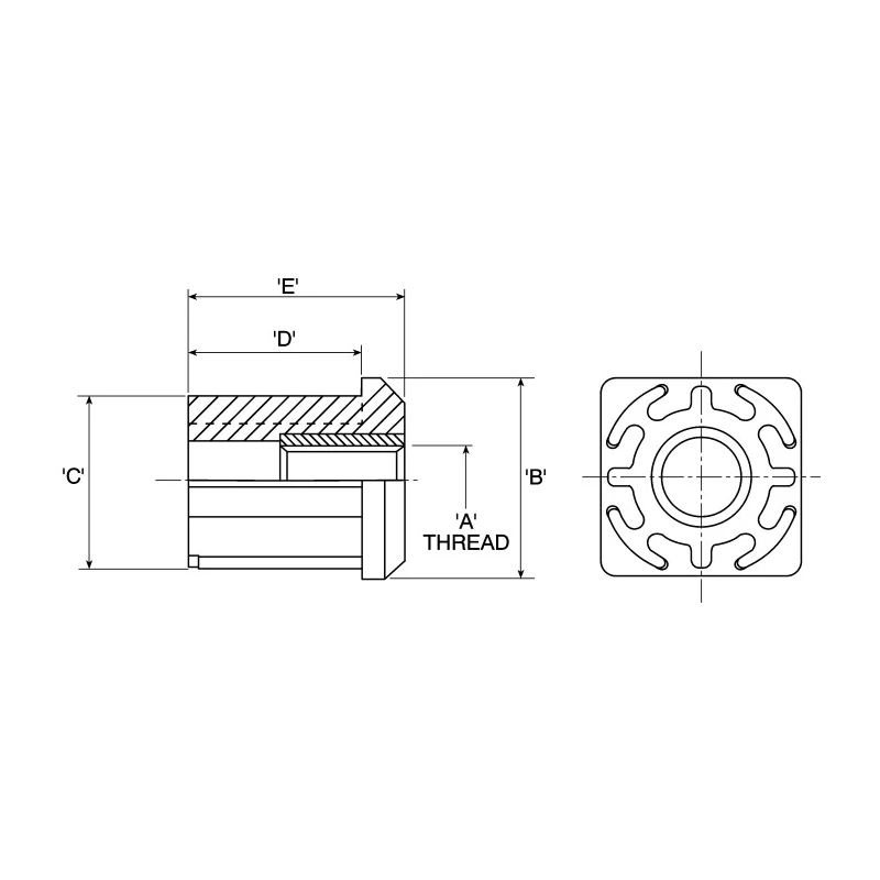 Nu-Tech Engineering Heavy Duty Square Nylon Tube Insert with Stainless Steel Bush A021/011