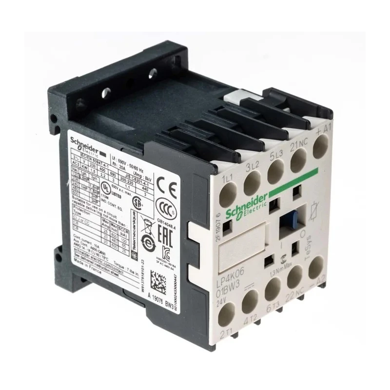 Schneider Electric LP4K Contactor 24V DC Coil 3-Pole 6A 3 kW 3 NO 690V AC LP4K0601BW3
