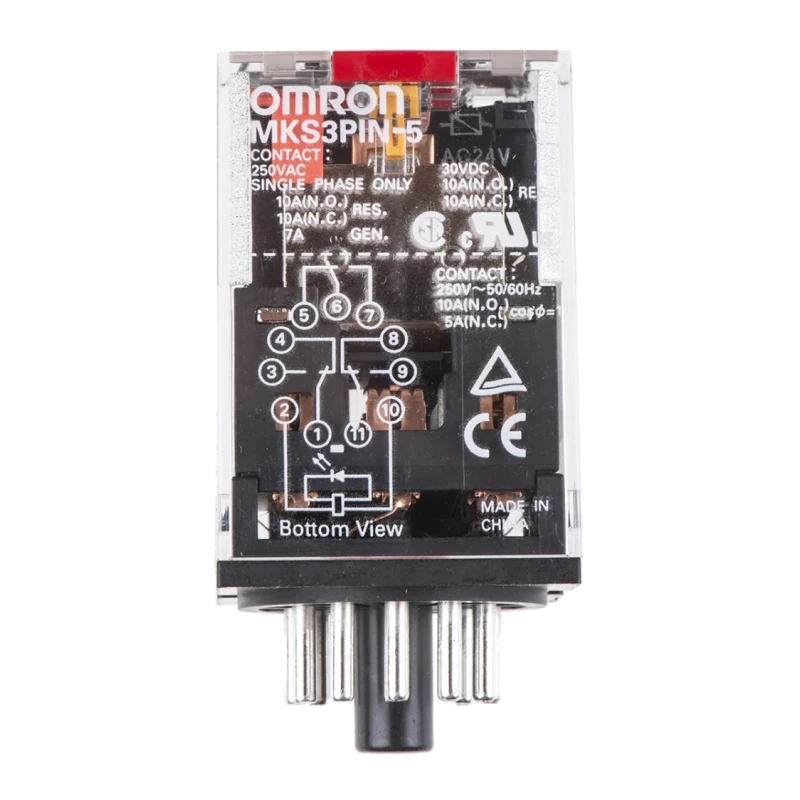 Omron Power Relay, 24V AC Coil, 10A Switching Current, 3PDT, Plug-In Terminal MKS3PIN-5 24VAC