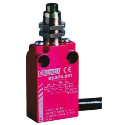 Crouzet 83874 Series Plunger Limit Switch, 1 NO/1 NC, IP67 IP66 Rated Metal Housing, 30V AC, 100mA 83874301