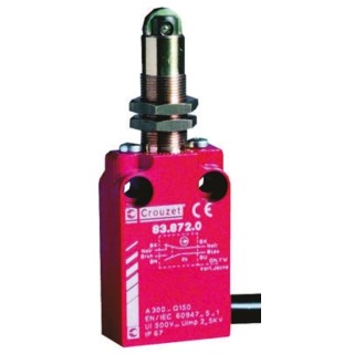 Crouzet 83872 Series Plunger Limit Switch, 1 NO/1 NC, IP66, IP67, Metal Housing, 30V AC, 100mA 83872301