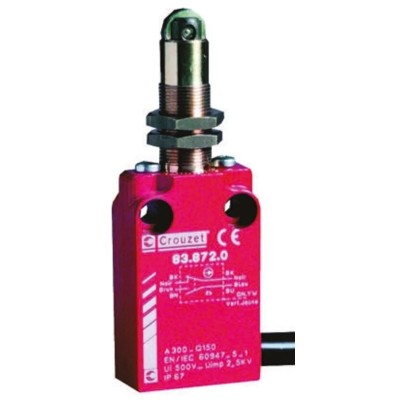 Crouzet 83872 Series Plunger Limit Switch, 1 NO/1 NC, IP66, IP67, Metal Housing, 30V AC, 100mA 83872301