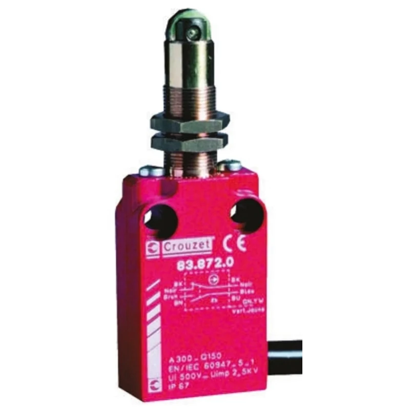 Crouzet 83872 Series Plunger Limit Switch, 1 NO/1 NC, IP66, IP67, Metal Housing, 30V AC, 100mA 83872301