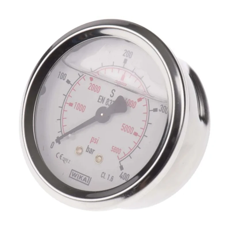 WIKA Pressure Gauge 63 mm Dial Size, G 1/4 Copper Alloy Connection, 400 bar Maximum Pressure, Stainless Steel Case 9314203