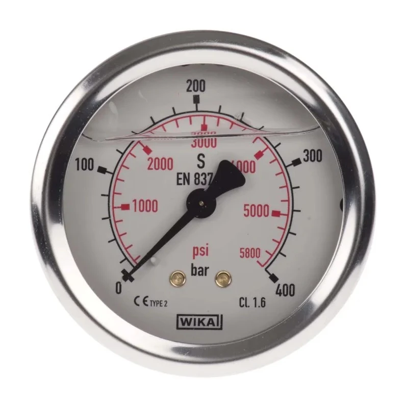 WIKA Pressure Gauge 63 mm Dial Size, G 1/4 Copper Alloy Connection, 400 bar Maximum Pressure, Stainless Steel Case 9314203