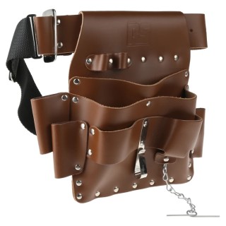 RS PRO Leather 6 Pocket Tool Belt Pouch Adjustable 27-44 in Waist 541-236