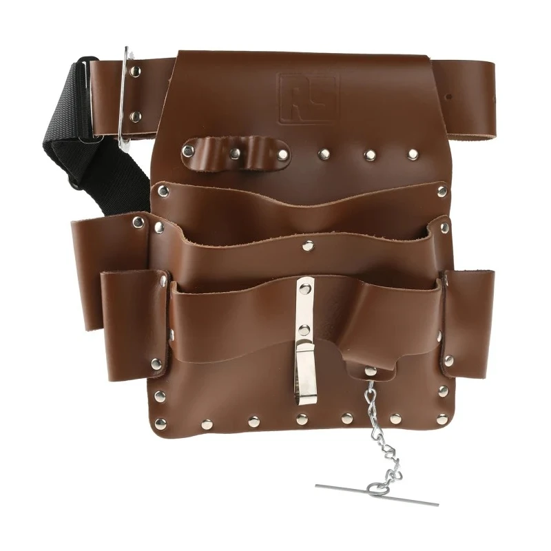 RS PRO Leather 6 Pocket Tool Belt Pouch Adjustable 27-44 in Waist 541-236