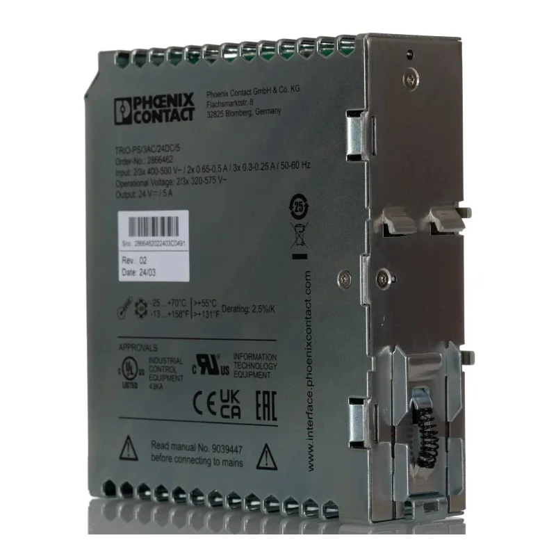 Phoenix Contact TRIO POWER Switched Mode DIN Rail Power Supply 575V AC Input 29.5V DC 5A Output 120W 3 Phase 89% 2866462