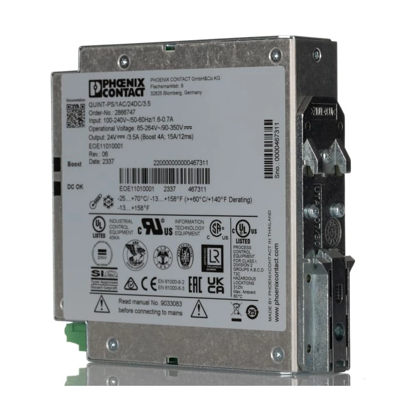 Phoenix Contact QUINT POWER Switched Mode DIN Rail Power Supply 264V AC Input 29.5V DC, 3.5A Output, 84W 2866747