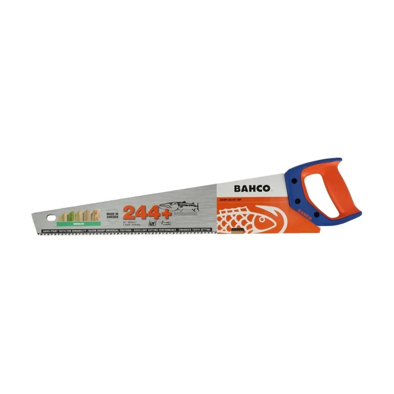 Bahco 550 mm Hacksaw Hand Saw with 8 TPI Teeth for Wood Cutting 244P-22-U7-HP