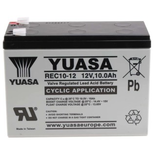 Yuasa 12 V Faston F2 Sealed Lead Acid Battery 10Ah AGM Construction REC10-12