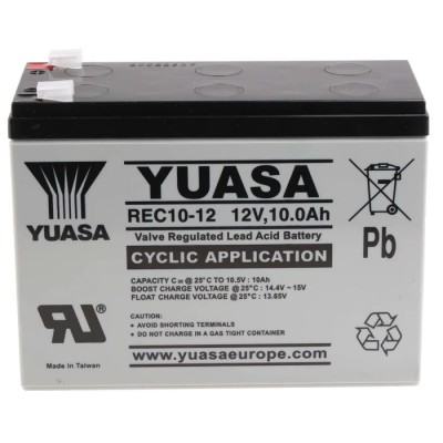 Yuasa 12 V Faston F2 Sealed Lead Acid Battery 10Ah AGM Construction REC10-12