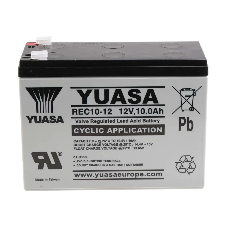 Yuasa 12 V Faston F2 Sealed Lead Acid Battery 10Ah AGM Construction REC10-12