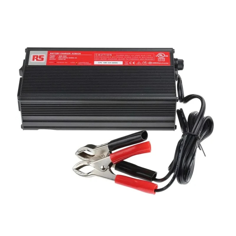 RS PRO 12V Lead Acid Battery Charger 5A Output With EU Plug 3-Stage Control 549-334