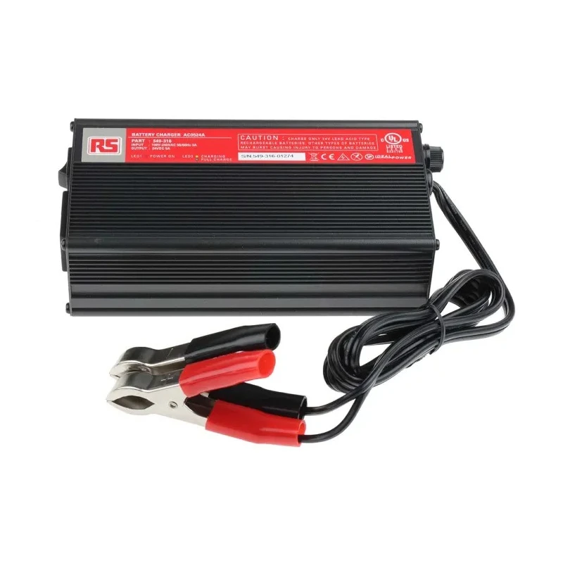 RS PRO Battery Charger For 24V Lead Acid Batteries 5A Output Power 150W EU UK Plug 3-Stage Automatic Shutdown 549-316