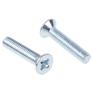 RS PRO Pozidriv Countersunk Steel Machine Screw M4 Thread 20 mm Length Passivated Zinc Plated 553-447