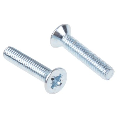 RS PRO Pozidriv Countersunk Steel Machine Screw M4 Thread 20 mm Length Passivated Zinc Plated 553-447
