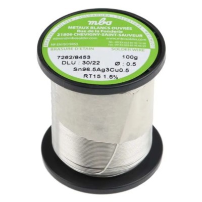 MBO Lead Free Solder Wire 0.35 mm Diameter, 217 °C Melting Point SN96.5 AG3 CU0.5 0,35/10 A11 - 100G