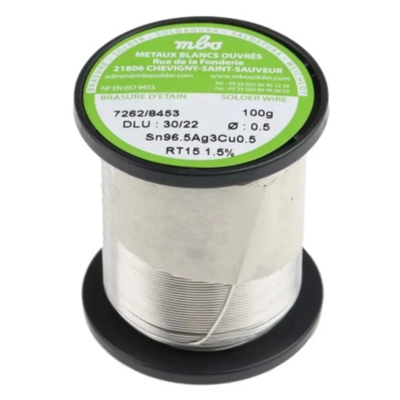 MBO Lead Free Solder Wire 0.35 mm Diameter, 217 °C Melting Point SN96.5 AG3 CU0.5 0,35/10 A11 - 100G