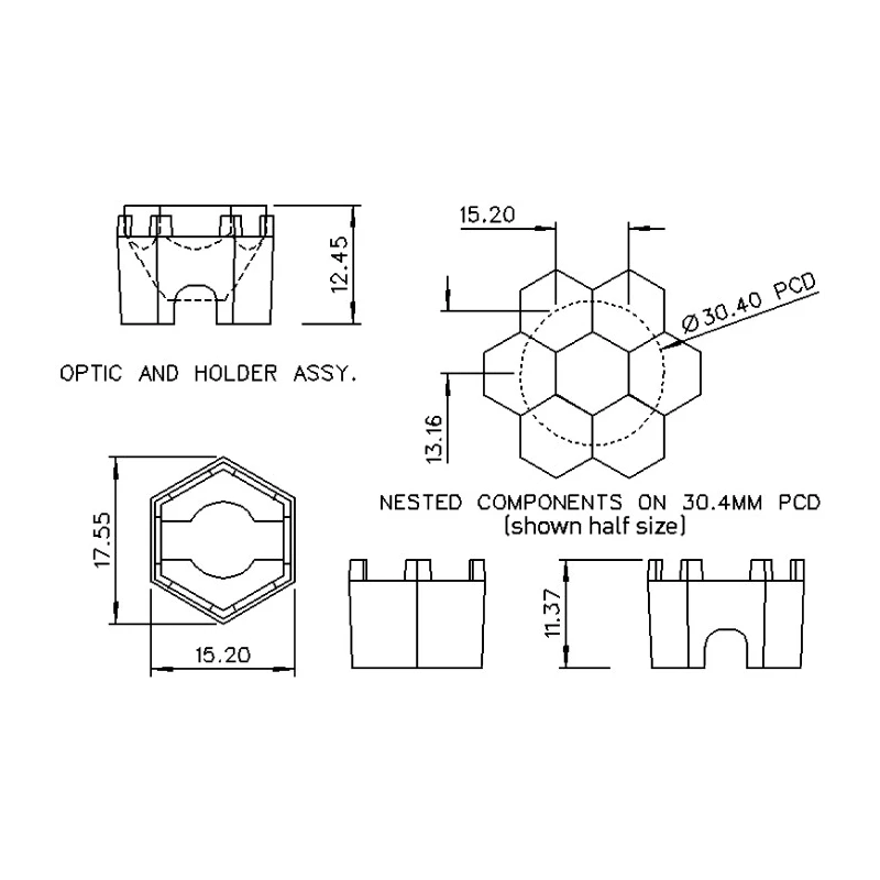 Polymer Optics Modular LED Optics Series Lens Assembly 25 ° Wide Angle Beam 124/127
